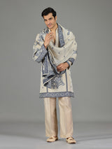 Pastel cream floral men kurta suit