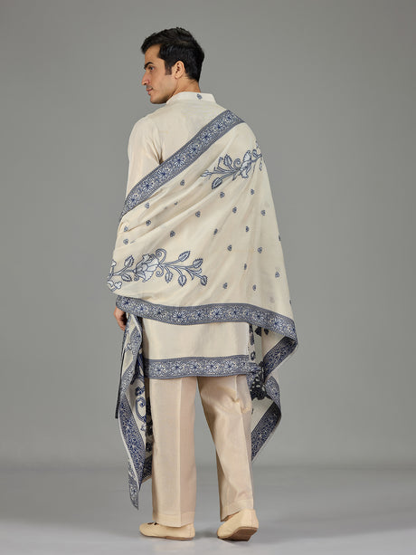 Pastel cream floral men kurta suit