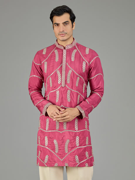Pink gotta patti zigzag men kurta suit