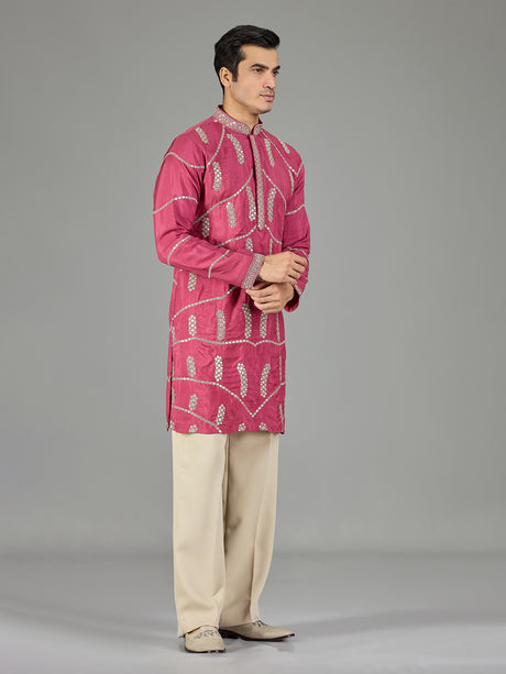 Pink gotta patti zigzag men kurta suit