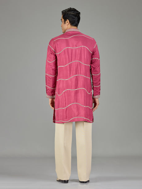 Pink gotta patti zigzag men kurta suit