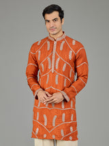 Orange gotta patti silk men kurta suit