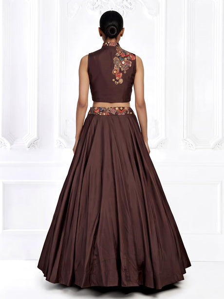 Brown tribal print designer women lehenga choli