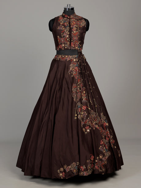 Brown tribal print designer women lehenga choli