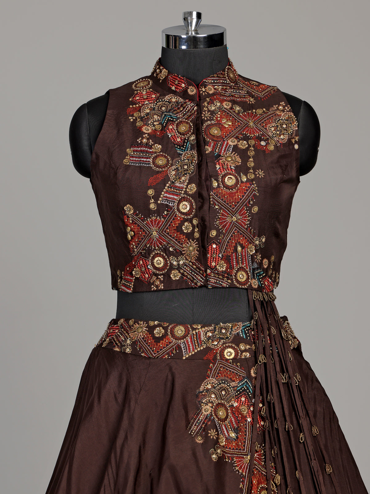 Brown tribal print designer women lehenga choli