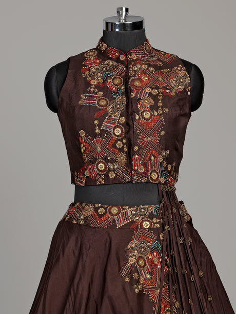 Brown tribal print designer women lehenga choli