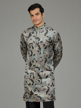 Grey velvet sequin threadwork men kurta suit