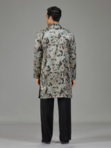 Grey velvet sequin threadwork men kurta suit