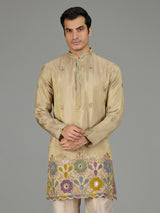 Pastel beige mirror floral men kurta suit