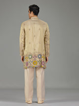 Pastel beige mirror floral men kurta suit