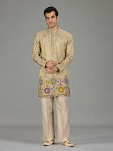 Pastel beige mirror floral men kurta suit