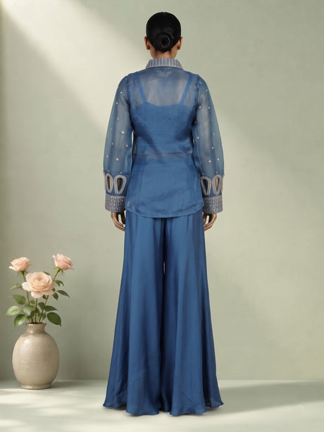Pastel blue floral bow premium women palazzo suit