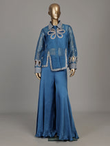 Pastel blue floral bow premium women palazzo suit