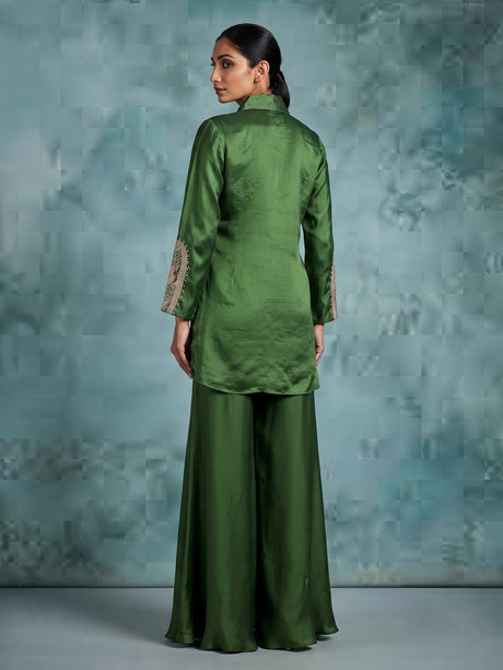 Green mughal medallion designer women palazzo suit