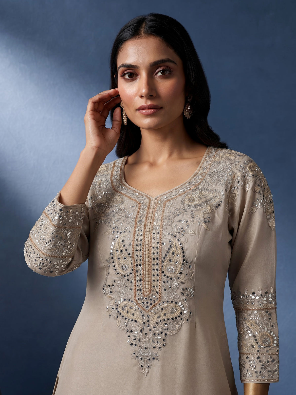Cream ornamental bib luxury women palazzo suit