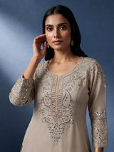 Cream ornamental bib luxury women palazzo suit
