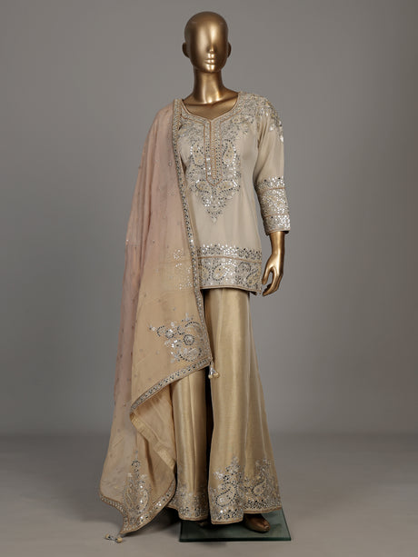 Cream ornamental bib luxury women palazzo suit