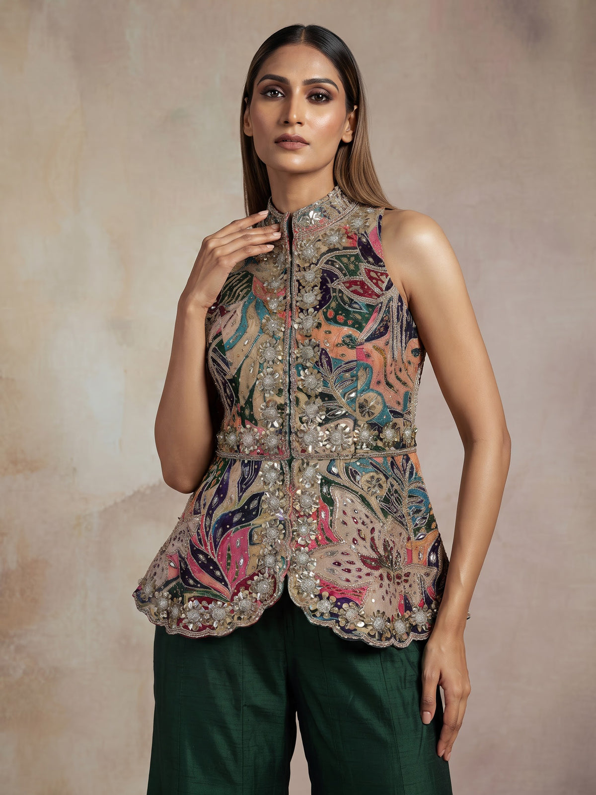 Green persian floral premium women sharara suit