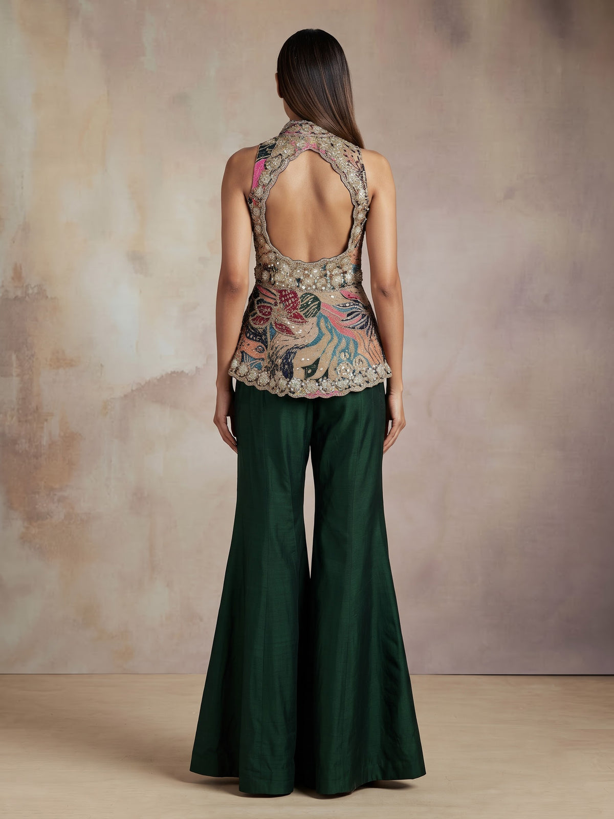 Green persian floral premium women sharara suit