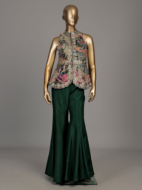 Green persian floral premium women sharara suit