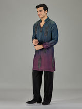 Teal purple shaded cutdana men kurta suit