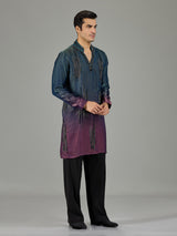 Teal purple shaded cutdana men kurta suit