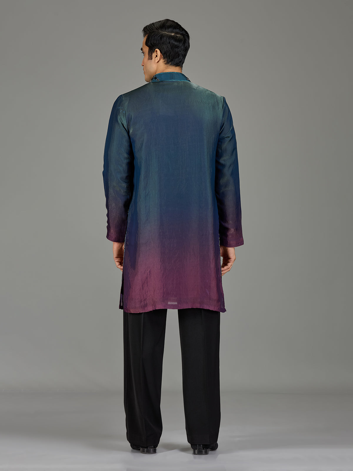 Teal purple shaded cutdana men kurta suit