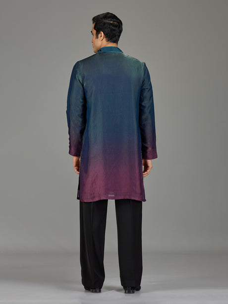 Teal purple shaded cutdana men kurta suit