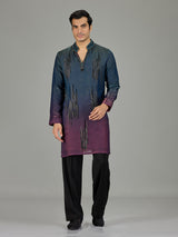 Teal purple shaded cutdana men kurta suit