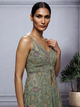 Sage green paisley slit designer women palazzo suit
