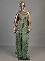 Sage green paisley slit designer women palazzo suit