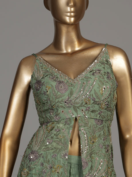 Sage green paisley slit designer women palazzo suit