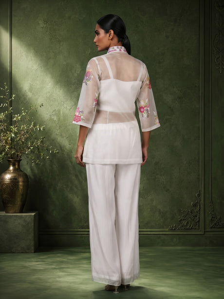 White botanical garden luxury women palazzo suit