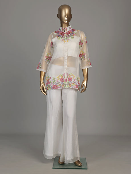 White botanical garden luxury women palazzo suit