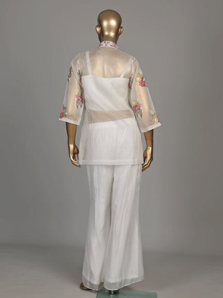 White botanical garden luxury women palazzo suit