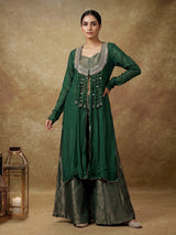 Green crystal cape designer women palazzo suit