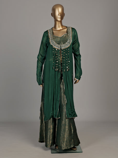Green crystal cape designer women palazzo suit