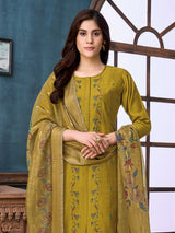 Mehendi green zari accent women pant suit
