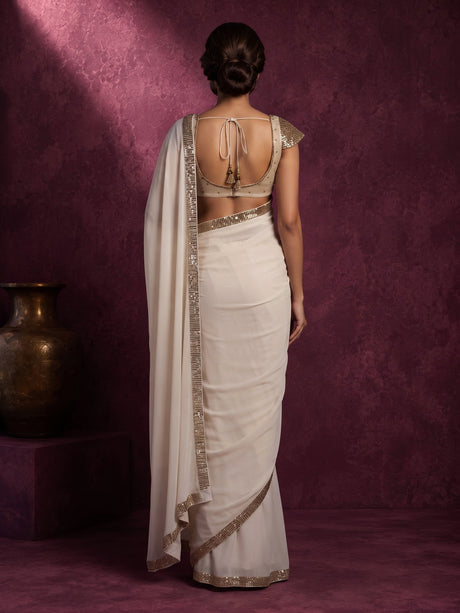 Off white grecian drape designer women ready to wear saree