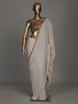 Off white grecian drape designer women ready to wear saree