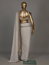 Off white grecian drape designer women ready to wear saree
