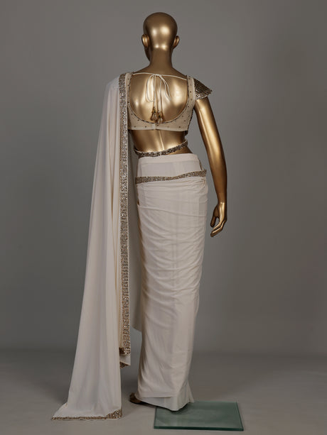 Off white grecian drape designer women ready to wear saree