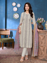Light grey resham detail women pant suit