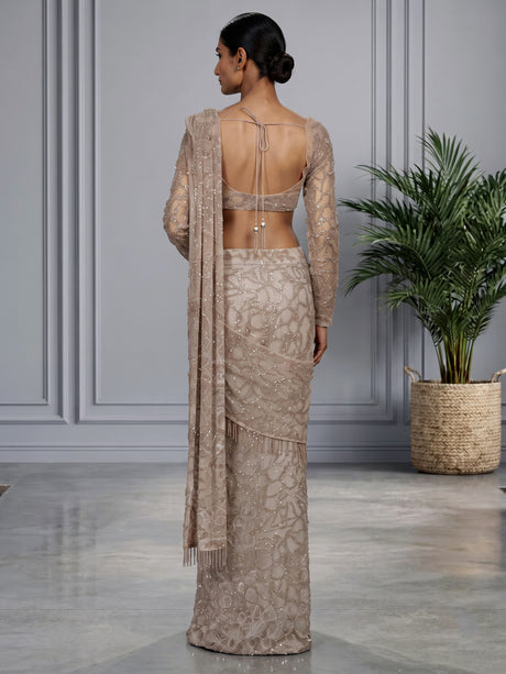 Gold floral embellished designer women ready to wear saree