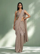 Beige sequin shimmer designer women ready to wear saree
