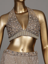 Beige sequin shimmer designer women ready to wear saree