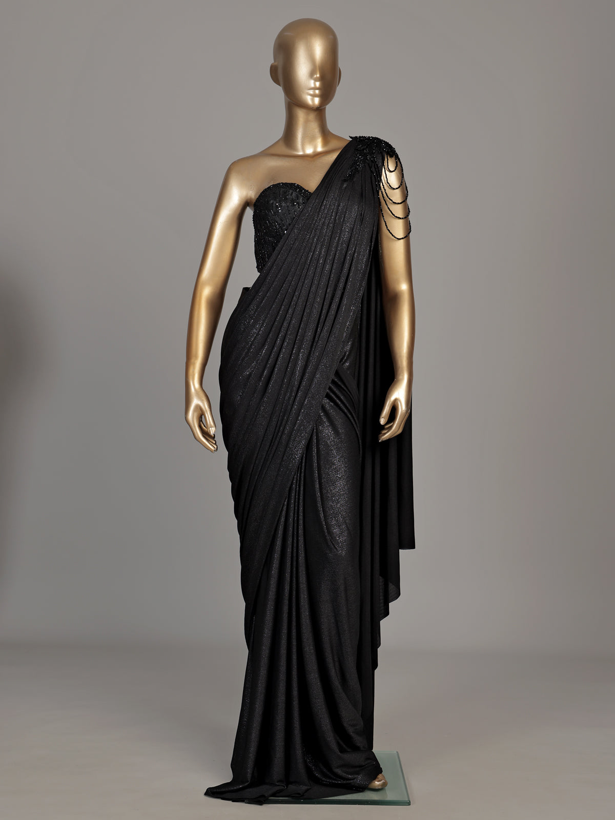 Black crystal drape designer women ready to wear saree