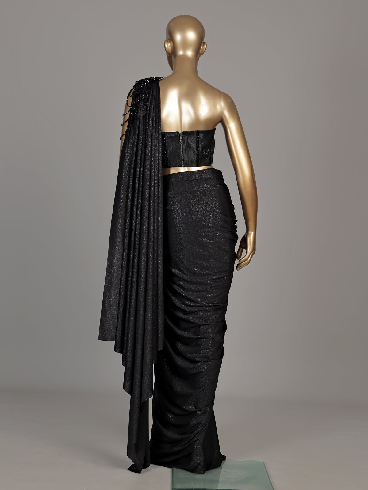 Black crystal drape designer women ready to wear saree