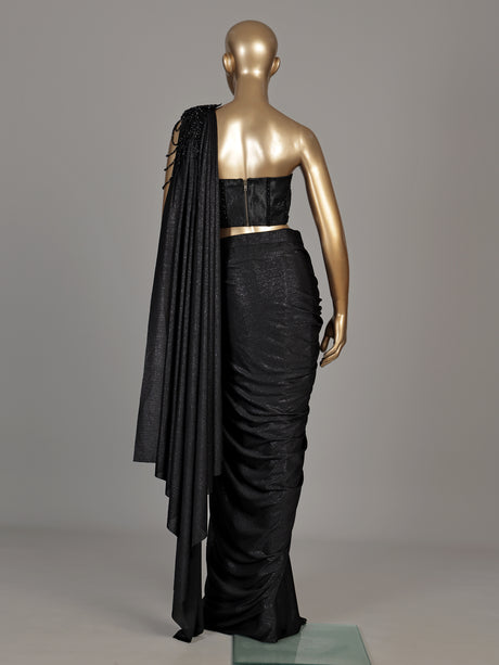 Black crystal drape designer women ready to wear saree