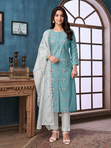 Sky blue shimmer thread women pant suit